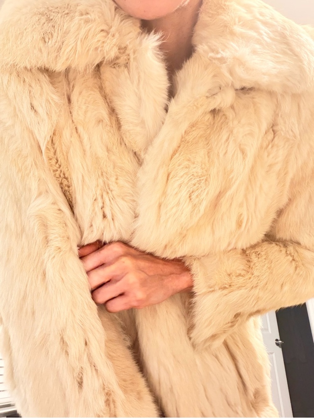 Long Faux Fur Coat in Golden Beige - Picture 4 of 6